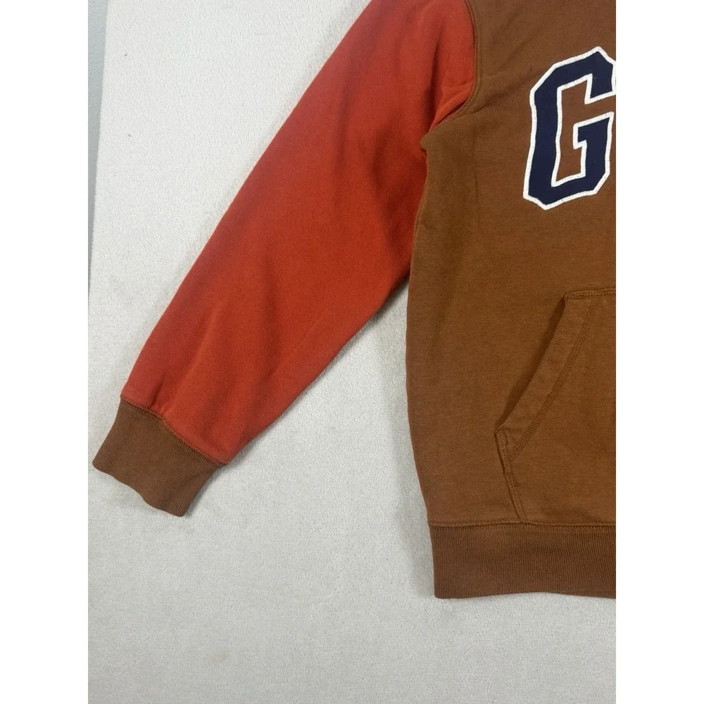 GAP Kids Color Block Logo Pullover Hoodie Boys XL Brown Red Blue Sweatshirt